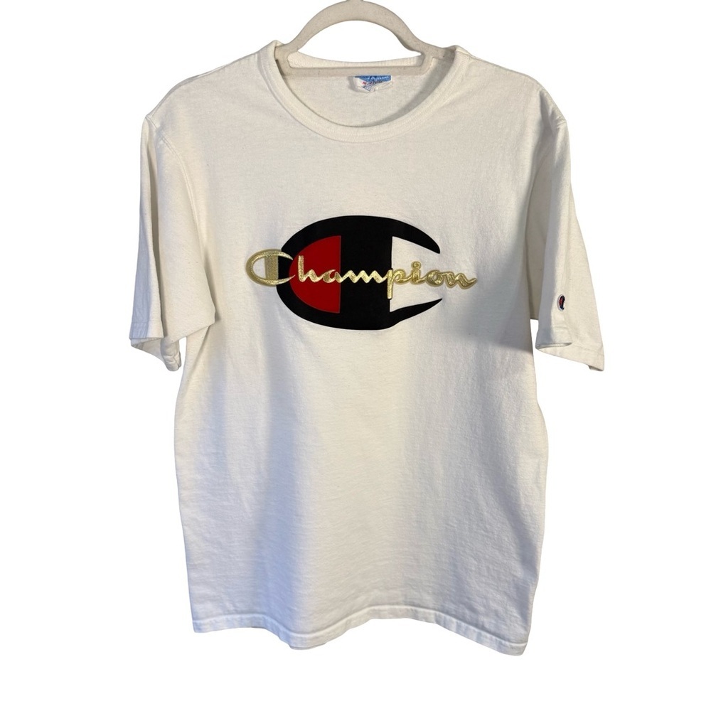 Champion Logo White Tee with Logo Size M Casual Streetwear Athleisure Y2K